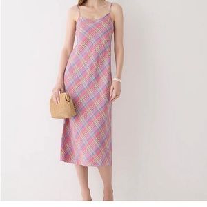 NWT J. Crew Gwyneth Linen Slip Dress in Sunset Plaid